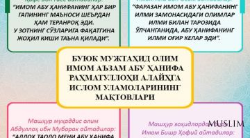 Абу Ҳанифа роҳматуллоҳи алайҳга ислом уламоларининг мақтовлари (инфографика)