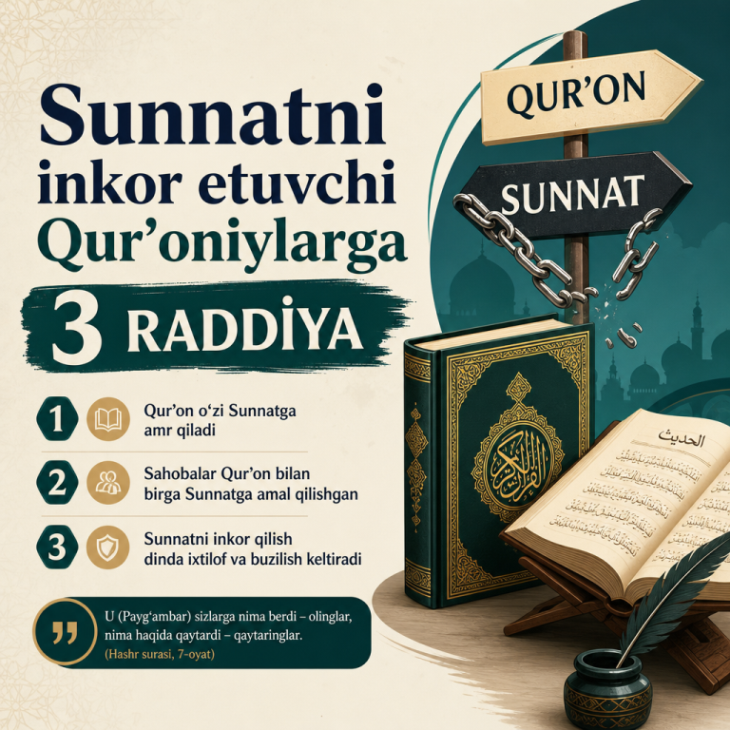 Суннатни инкор этувчи Қуръонийларга 3 раддия