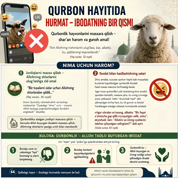Qurbonlik hayvonlarini masxara va mazax qilishdan ehtiyot bo‘ling!