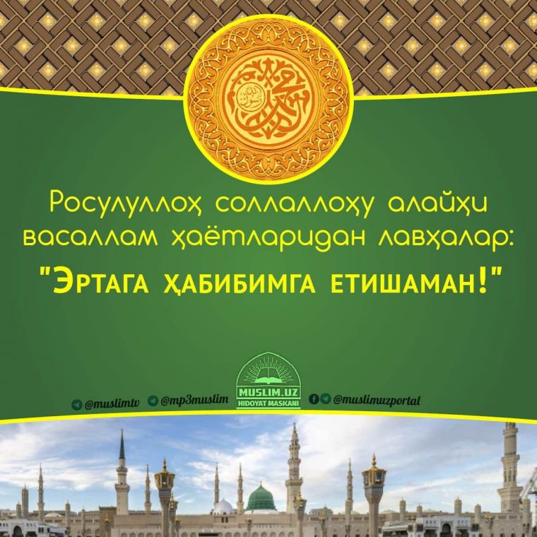 Расулуллоҳ соллаллоҳу алайҳи васаллам ҳаётларидан лавҳалар: Эртага Ҳабибимга етишаман! (Аудио)