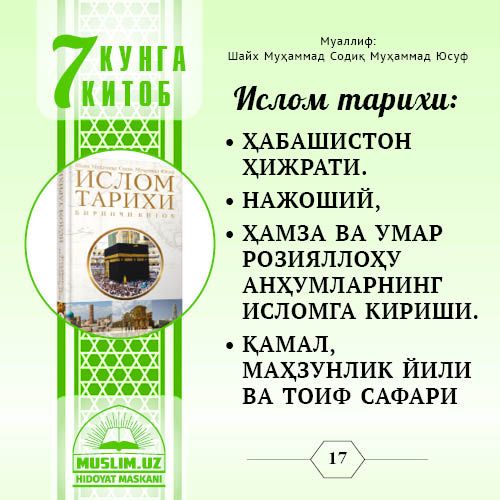 Ислом тарихи: ҲАБАШИСТОН ҲИЖРАТИ. НАЖОШИЙ, ҲАМЗА ВА УМАР РОЗИЯЛЛОҲУ АНҲУМЛАРНИНГ ИСЛОМГА КИРИШИ. ҚАМАЛ, МАҲЗУНЛИК ЙИЛИ ВА ТОИФ САФАРИ