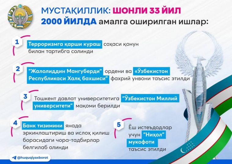 Мустақиллик: шонли 33 йил, 1992-2001-йилларда амалга оширилган айрим муҳим ишлар